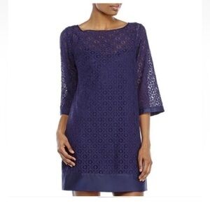 Laundry By Shelli Segal Navy Lace 3/4 Sleeve Dress